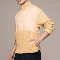 Pull zippé doublé en sherpa pour homme, avec empiècements contrastants, veste en peluche douce pour un usage décontracté en extérieur
