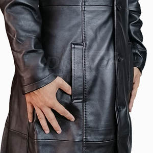 เสื้อโค้ทหนังยาวผู้ชาย ราคาขายส่ง เสื้อโค้ทหนัง PU แฟชั่นผู้ชายทรงเข้ารูป เสื้อโค้ทหนังยาวสำหรับขายออนไลน์ - Product Image 5