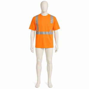 T-shirt à manches courtes personnalisé en orange fluorescent et argent réfléchissant pour hommes, avec poche poitrine, vêtements de travail haute visibilité, t-shirts personnalisés - Product Image 1