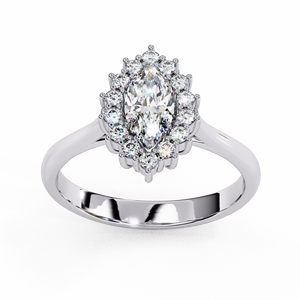 Anillo de Compromiso con Moissanita Corte Marquesa y Halo, Inspirado en el Estilo Vintage, Joyería para Mujer, Ajustable para Bodas y Fiestas - Product Image 5