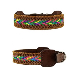 พรีเมี่ยมที่มีคุณภาพแฟนซีหนังปลอกคอสุนัขที่มีหลายสีถักรูปแบบขายส่งผู้ผลิตทุกขนาดและสีที่มีอยู่ - Product Image 1