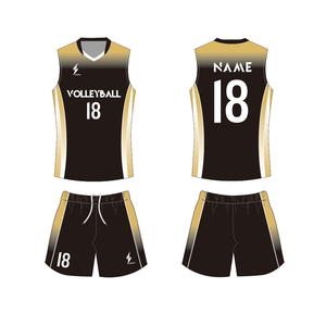 <b>Volleyball</b> Jersey <b>Set</b> Reversible Polyester/Cotton Unisex Sublimated V-Neck Full Sleeve Shorts Black Gold Gradient Moisture - Product Image 1