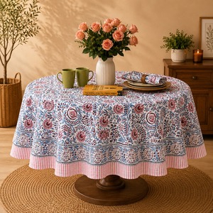 Handmade Hand Block Printed Cotton Tablecloth Large Classic Style <b>round</b> Dining <b>Table</b> Cover for Home Kitchen Decor - Product Image 3