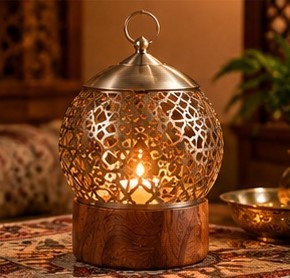 Decorative Wooden Handmade Round <b>Candle</b> Stand & Oil Lamp Arabic Style Home Decoration Table Decor by Aqudus Saleem - Product Image 1
