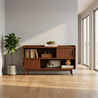 Mid-Century Modern Holz-Aufbewahrungsschrank mit Offenen Regalen und Türen für Wohnzimmermöbel