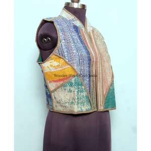 Nuevo chaleco estilo chaqueta de patchwork Kantha multicolor de algodón hecho a mano en India, ecológico y superventas, para uso casual. - Product Image 4