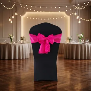 Housse de chaise en satin rose élégante MKS INDIA avec nœud en spandex blanc, amovible et durable, pour décoration de mariage et de banquet à Delhi - Product Image 2