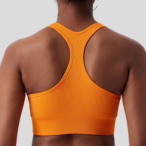 Soutien-gorge de sport simple à dos nageur et fermeture éclair pour femme grande taille, col en U, séchage rapide, respirant, avec logo personnalisé sur le devant, pour la gym, le fitness et l'entraînement - Product Image 3