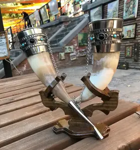 Unique Design Viking Drinking Sets With Wood <b>Stand</b> Viking Wine Horn <b>Mug</b> Sets Wine Beer Buffalo Horn <b>Mug</b> Carved Drinking Horn <b>Mug</b> - Product Image 2