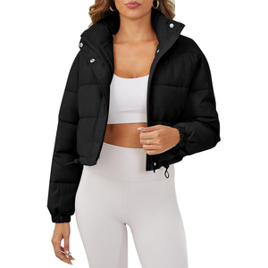 Chaqueta Corta Acolchada para Mujer, Color Sólido, Cuello Alto, Cierre de Cremallera, Manga Larga, Abrigo Cálido de Invierno, Chaqueta Acolchada al por Mayor - Product Image 1
