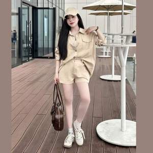 Ensemble haut long sans manches et short pour femme, été, en polyester, coton et élasthanne écologiques, décontracté, uni, haute qualité, fabriqué au Vietnam - Product Image 2