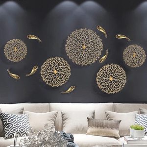 Décoration murale ronde en métal finition or, corail, faite à la main, pour le salon, décoration intérieure - Product Image 6