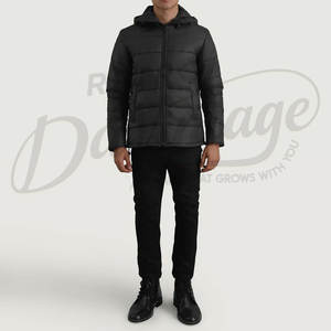 Veste matelassée bleu marine contrastée pour homme, parka d'hiver à capuche multi-poches, style utilitaire chaud, manteau cargo matelassé pour l'extérieur - Product Image 4