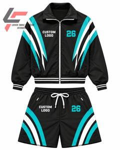Fabrication professionnelle de vêtements de sport sur mesure, ensemble veste et short rétro style coupe-vent réfléchissant, streetwear zippé. - Product Image 2