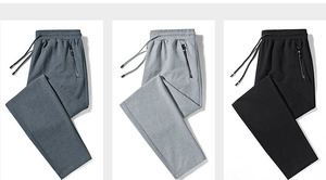Pantalon de survêtement gris pour homme, taille élastique avec cordon de serrage, décontracté, devant plat, poches latérales, tricoté mi-lourd, style automne 2027 - Product Image 6