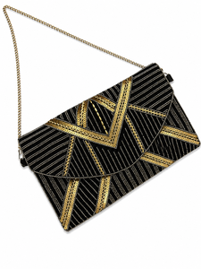 Luxury Handmade High Midnight Art Deco Beaded Clutch Black Gold Evening Party Shoulder <b>Bag</b> Embroidery Geometric Pattern Zipper - Product Image 1