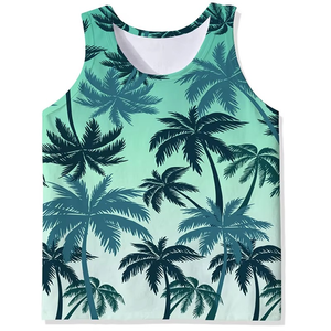 PRIMEFIELD ENTERPRISES Men's Tropical Palm <b>Tree</b> Print <b>Tie</b>-Dyed Eco-Friendly Sleeveless Tank Top O-Neck Casual Knitted Polyester - Product Image 1
