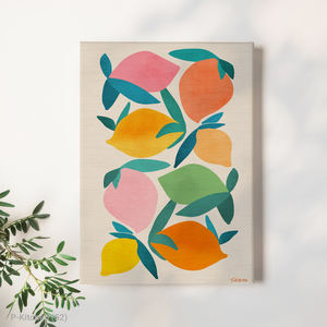 ศิลปะบนผืนผ้าใบสำหรับตกแต่งห้องครัว, โปสเตอร์ภาพประกอบลายใบไม้ผลไม้แบบนามธรรม, ของตกแต่งผนังบ้านสไตล์สแกนดิเนเวียน - Product Image 1