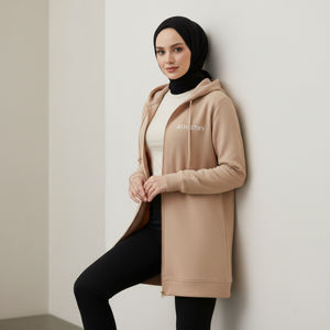 Sudadera con capucha y cremallera UPF50+ transpirable y modesta para mujer musulmana, estilo largo y holgado, ropa deportiva informal para gimnasio, uso diario, talla grande - Product Image 1