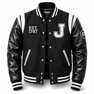 Chaqueta Universitaria Personalizada 100% Cuero Genuino, Chaqueta de Béisbol con Letras Bordadas en Chenilla, Estilo Universitario, Chaqueta de Moda Preppy - Product Image 1
