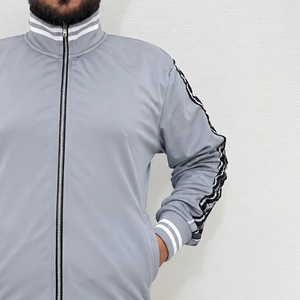 <b>Men's</b> Gray Racer <b>Velvet</b> <b>Jacket</b> Stand Collar Zipper Closure Sporty Style 100% Polyester Spring Wear Regular Fit - Product Image 2