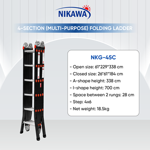 บันไดพับอลูมิเนียม VIETLADDERS NVLG-45 แบบ 4 ตอน 4x6 ขั้น ดีไซน์ปรับได้หลายตำแหน่ง สำหรับใช้งานในอุตสาหกรรม บ้าน และซูเปอร์มาร์เก็ต - Product Image 1