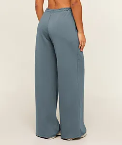 Wholesale Wide Leg Pants Cotton-Polyester Jogging Straight Drawstring Active Wear <b>Women</b> <b>Sweatpants</b> with Side Pockets - Product Image 2
