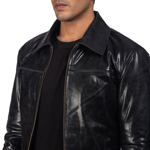 Chaqueta de Cuero Clásica Negra para Hombre, Cierre Frontal, Corte Ajustado Informal, Moda de Invierno, Calidad Premium - Product Image 4