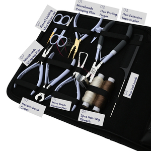 Elite Big Hair Extension tools Fitting Kit with Tape In Plier Micro Bead Crimper set Keratin Bond <b>Cutter</b> 4 Beads Boxes Loop Hook - Product Image 3