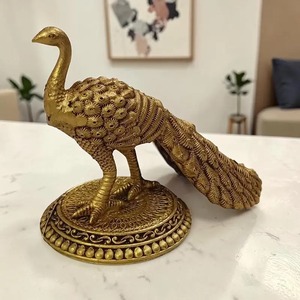 Figura de Pavo Real de Latón Dorado, Escultura Decorativa para Mesa, Adorno para el Hogar, Estatua de Ave Nacional, Pieza Decorativa con Acabado Antiguo - Product Image 1