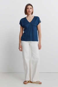 High Quality Oversized <b>Batwing</b> Sleeve T-Shirt Solid Blue Cotton Jersey O-Neck Short Sleeve Women's Casual <b>Top</b> Summer Wear Tees - Product Image 6