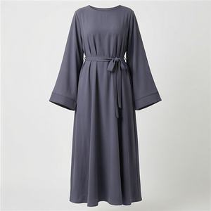 Robe Abaya pour femmes de style arabe de Dubaï, couleur unie, manches longues, hijab ouvert, nouvelle arrivée, vêtements brodés pour femmes - Product Image 1