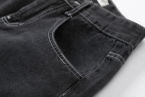 Jeans OEM al por mayor personalizados de tiro alto, holgados y cortos, de mezclilla negra rígida con lavado a la piedra, transpirables, ecológicos, estilo vintage, para verano e invierno. - Product Image 6