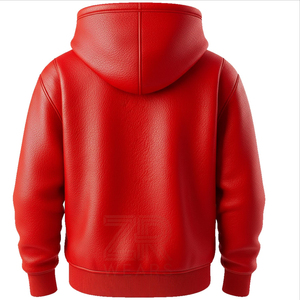 Premium <b>Red</b> Leather Hoodie Luxury Streetwear Pullover Genuine Style Unisex Fashion <b>Jacket</b> Windproof Hip Hop Pullover Sweatshirt - Product Image 2
