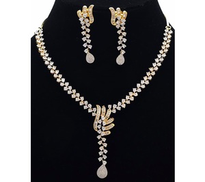 Elegant Brass Gold Plated <b>Crystal</b> Necklace Earring <b>Set</b> Pear Cut Rhinestones for Women Engagement Party Wedding Classic Style - Product Image 1