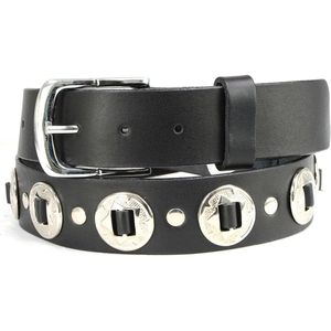 Ceinture en cuir pour homme 2025 avec conchos chromés de 1,5 pouces de large, ceinture en cuir noir avec boucle interchangeable en laiton et en alliage - Product Image 1