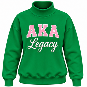 Sudadera Elegante Verde para Mujer con Cuello Alto, Diseño Personalizado con Letras Griegas Rosas, Manga Larga, para Uso Casual y de Sororidad - Product Image 1