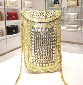 Gold Plated Antique Imitation <b>Clutch</b> <b>Bag</b> with Kundan Stones and <b>Green</b> Gemstone Bridal Purse <b>for</b> <b>Wedding</b> and Party Gifts - Product Image 2
