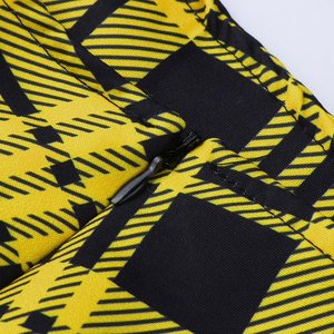 Women's Yellow Black Plaid A-<b>Line</b> Pleated Mini Skirt High Waist Woven Satin Breathable Ruffles Casual Style Summer - Product Image 3
