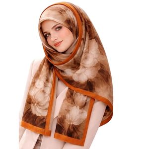 Écharpe de mode pour femme, imprimé floral, en viscose, châle, dupatta, doux, léger, élégant, hijab, marron et rouille, long - Product Image 1