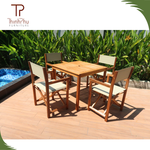 ชุดเฟอร์นิเจอร์รับประทานอาหารกลางแจ้งไม้เนื้อแข็งแบบครบชุด โต๊ะ 4 เก้าอี้ เป็นมิตรกับสิ่งแวดล้อม ทนทาน ทำความสะอาดง่าย เหมาะสำหรับโรงแรมและร้านอาหาร - Product Image 1