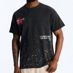 T-shirt pour homme à manches courtes noir, col rond, coupe classique, motif à pois, style streetwear, coton imprimé, t-shirt avec strass - Product Image 1