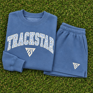 Women's Medium Blue Polka Letter Crew Neck 2-Piece <b>Shorts</b> <b>Set</b> Custom Casual Sportswear - Product Image 6