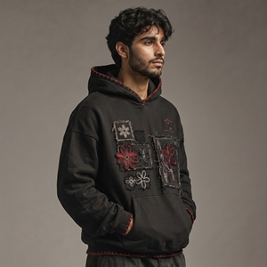 Casual and Outdoor Styling <b>Men</b> Embroidered Distressed Hoodie Vintage Streetwear <b>Pullover</b> Sweatshirt for Daily - Product Image 6