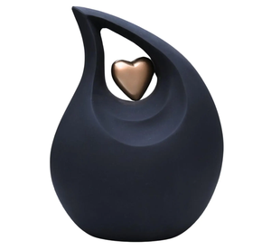 Urnas de Cremación Antiguas Negras en Forma de Lágrima con Corazón para Cenizas Funerarias de Adultos, 200 Pulgadas Cúbicas, Ecológicas y Duraderas - Product Image 1