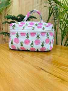 Cotton quilted Train case personalized <b>bride</b> wedding <b>makeup</b> case gift girl stylish travel vanity <b>bag</b> block print floral case - Product Image 5