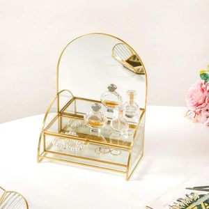 Vintage Style Metal <b>Glass</b> Jewelry Organizer <b>Box</b> With Mirror Base For Wedding Gifts And Home Decoration - Product Image 3