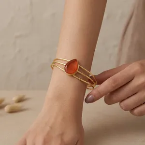 กำไลข้อมือแบบปรับได้สามวง ชุบทอง 18k ประดับด้วยหินลาบราโดไรต์ธรรมชาติรูปทรงหยดน้ำ สำหรับผู้หญิง แฟชั่นสำหรับงานปาร์ตี้ ขายส่ง - Product Image 6