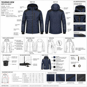 Men's <b>Waterproof</b> Hooded Ski <b>Jacket</b> Dark Blue Polyester Synthetic Insulation Windproof Outdoor Wear - Product Image 6