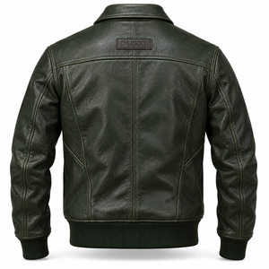 Chaqueta Bomber de Cuero Vacuno Genuino Verde Oscuro para Hombre, Estilo Aviador Vintage Personalizada, Ropa de Invierno - Product Image 2